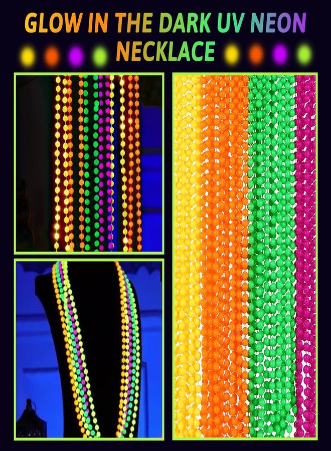 Draupnir 60 PCS Mardi Gras Beads Neon, Glow in the Dark Bead Necklaces, 80s Colorful Party Favor Supplies, Neon Night Accessories for Christmas Carnival Concert Wedding Birthday Decorations - Image 3